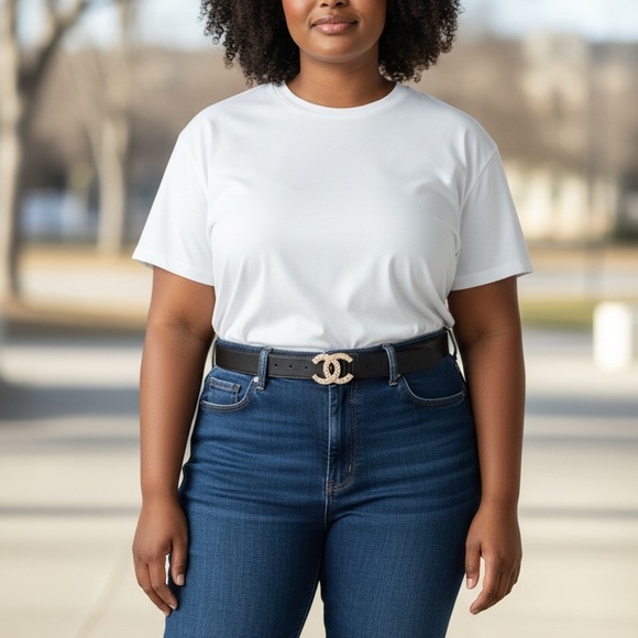 Beautiful Black Leather Belt with Gold with pearl embellishment Buckle - Picture 3 of 3